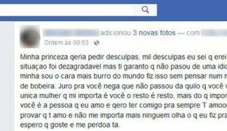 Preso publica fotos de tatuagem do rosto da mulher em rede social pedindo desculpas